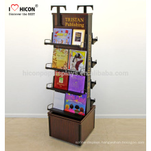 Add Your Brand Culture And Impress Readers In Store 4-Tier Wooden Flooring Rotating Brochure Book Display Stand